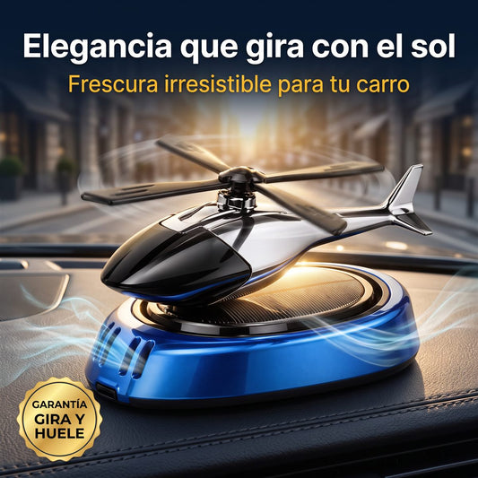 Helicóptero aromatizador premium girando con el sol en el tablero